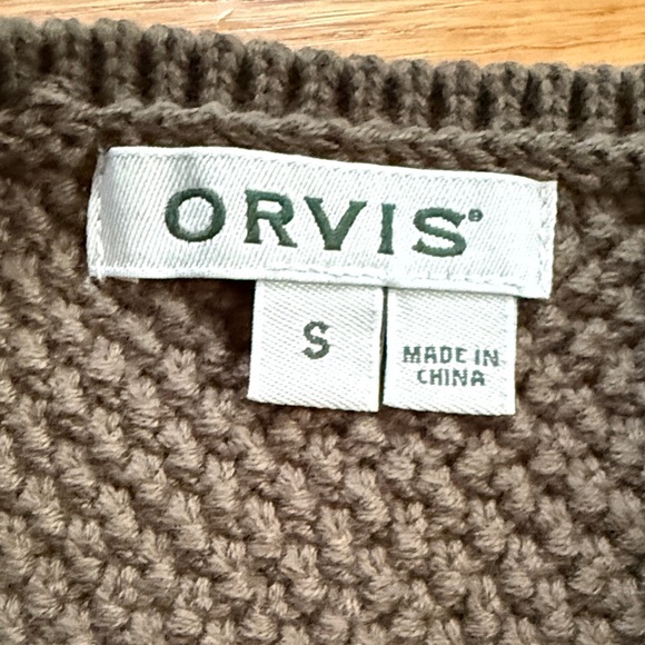 Orvis 100% Cotton Army Green Cable Knit Crew Neck Sweater - Picture 2 of 7